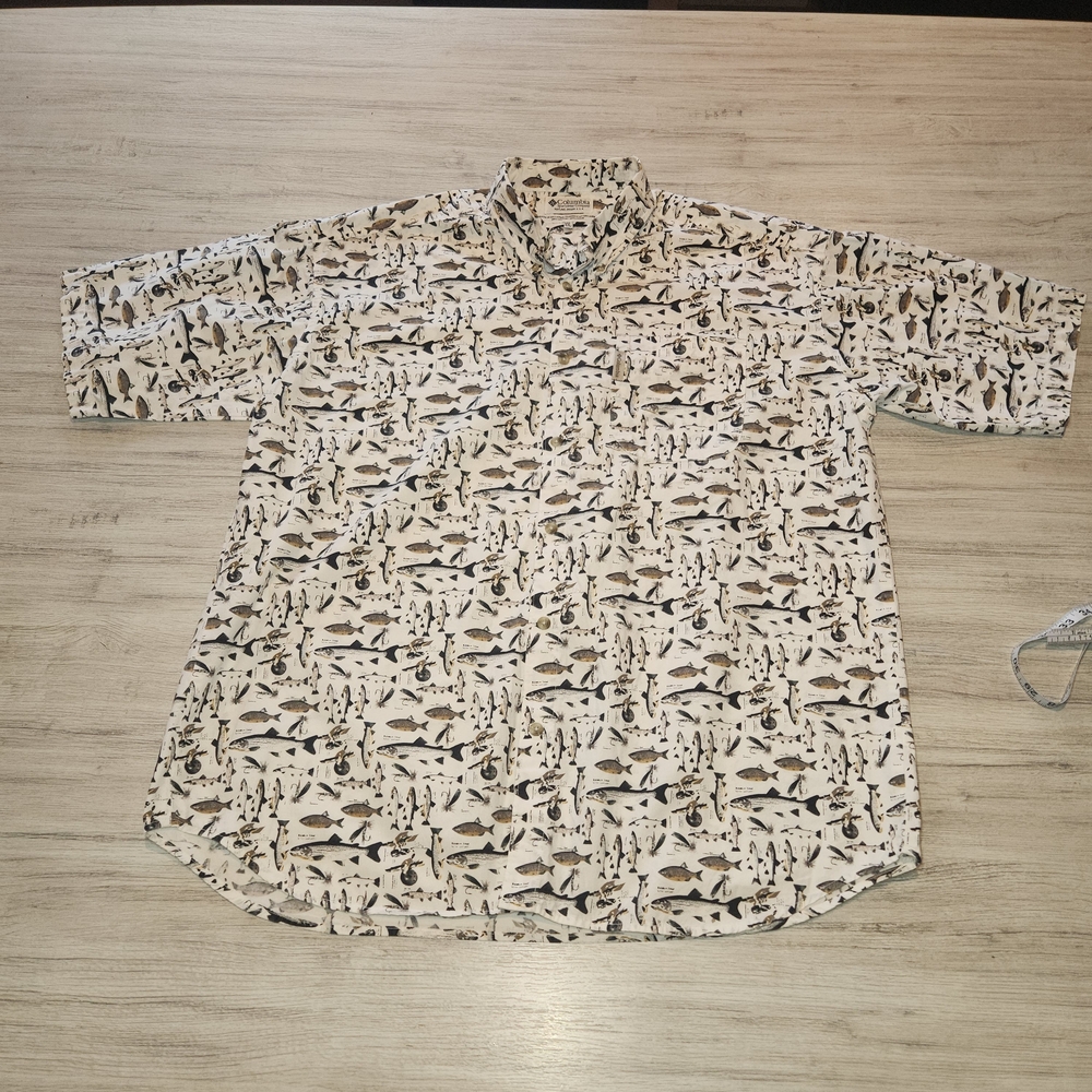 Columbia Button Down Shirt Men's Fish Design Size XXL C3